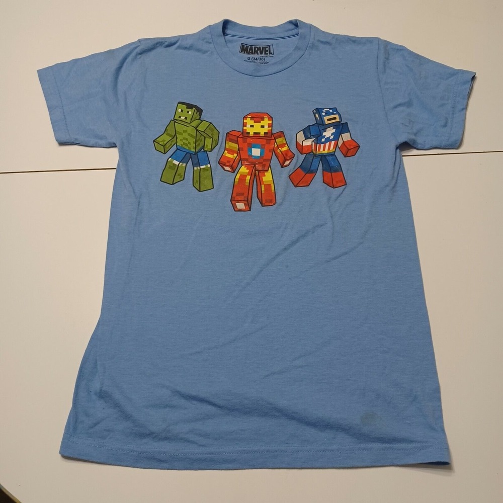 Marvel Shirt 34/36 Mens Marvel Graphic T-Shirt Blue Crew Neck 100% Cotton Small
